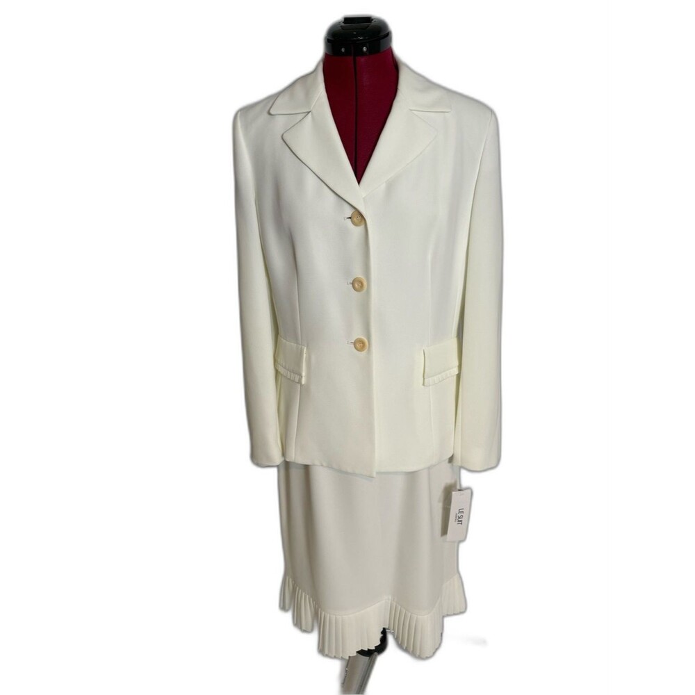 NWT Le Suit Skirt Suit Woman's Size 10 White 2-Piece Set Blazer & Skirt